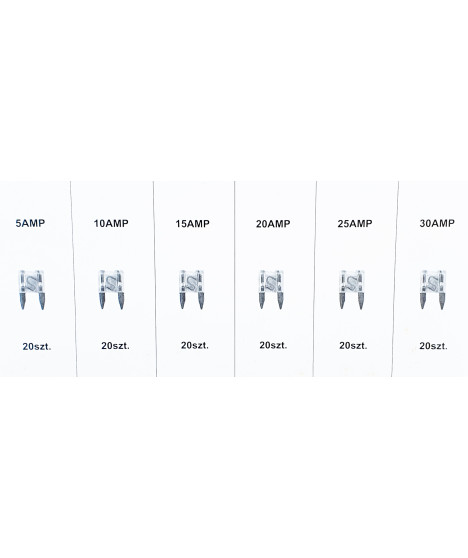 Zestaw bezpieczniki samochodowe 5A-30A 120 EL. + chwytak