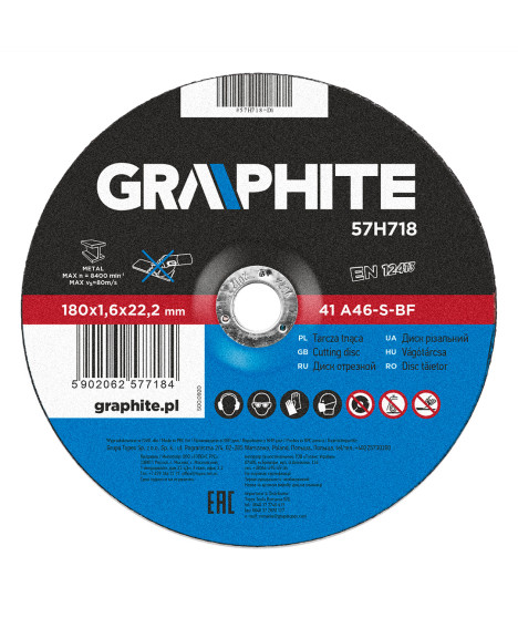 Tarcza tnąca do metalu 180 x 1.6 x 22.2 mm, 41 A46-S-BF