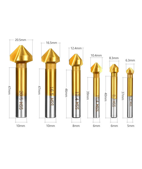 Zestaw frez stożkowy pogłębiacz fazownik 90 stopni 6 szt.