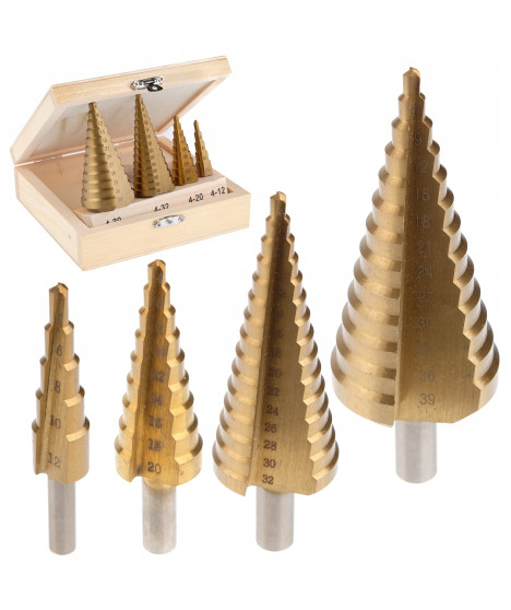 Wiertło wiertła stopniowe stożkowe tytan 4-39 mm zestaw 4 szt.