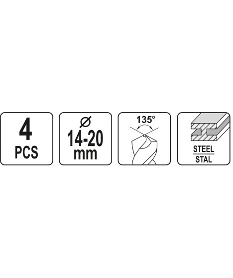 Zestaw wierteł do metalu wiertło HSS 14-20 mm 4 szt.