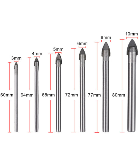 Wiertła do szkła płytek ceramiki 3-10 mm zestaw 6 szt.