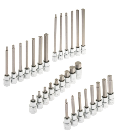 Klucze nasadowe HEX calowe 3/8” 1/8-3/8 długie 30 szt.