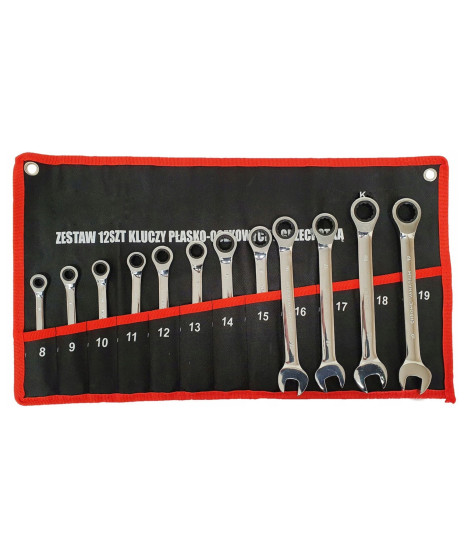 Klucze płasko oczkowe z grzechotką 8-19 mm etui