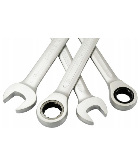 Klucze płasko oczkowe z grzechotką 8-19 mm etui