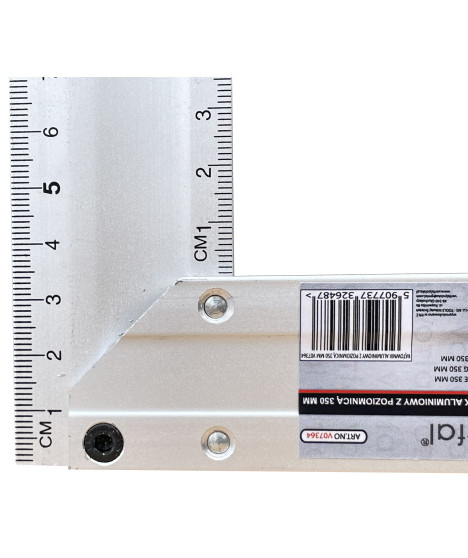 Aluminiowy kątownik z poziomicą przymiar 350 mm