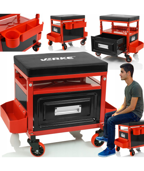 TABORET WARSZTATOWY STOŁEK SIEDZISKO Z SZUFLADĄ