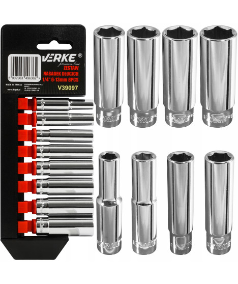 ZESTAW NASADEK DŁUGICH 1/4" 6-13MM 8 EL VERKE