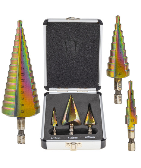 Wiertła stopniowe kobaltowe do metalu 4-32 mm 3 szt.