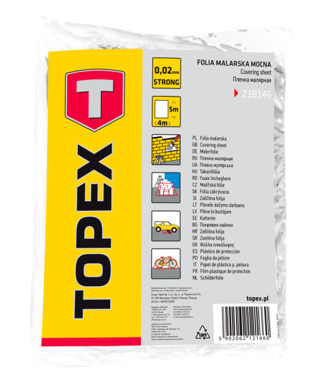 Folia malarska LDPE, 0.02 mm, 4 x 5 m