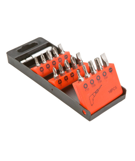 Końcówki wkrętakowe z uchwytem, zestaw 16 szt.