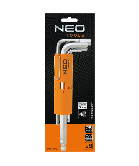 Klucze sześciokątne, długie, kuliste 2.5-10 mm, zestaw 8 szt.