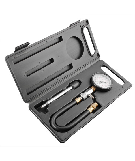 Miernik ciśnienia sprężania z zestawem adapterów.