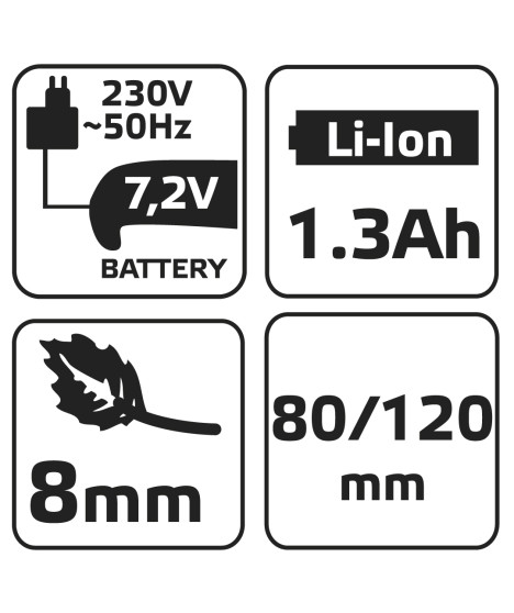 Trymer do trawy i żywopłotu 7.2V, Li-Ion/1.3Ah