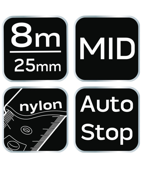 Miara zwijana stalowa 8 m x 25 mm, autostop, zaczep